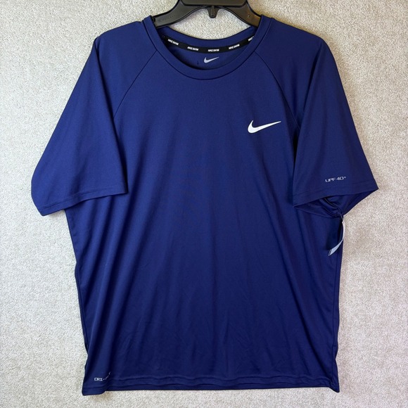 Nike Other - Nike Swim Rash Guard Mens Large Blue Dri-Fit UPF 40+ Short Sleeve Shirt NESSA586